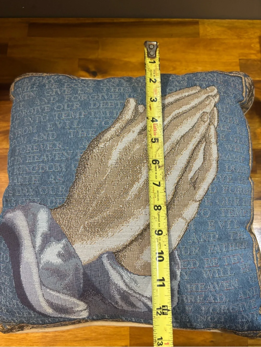 Handmade Sunflower Hooked Pillow + Praying Hands Cushion